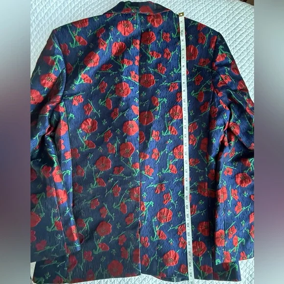 Navy Men's Print Blazer with Red Poppy Print 38R